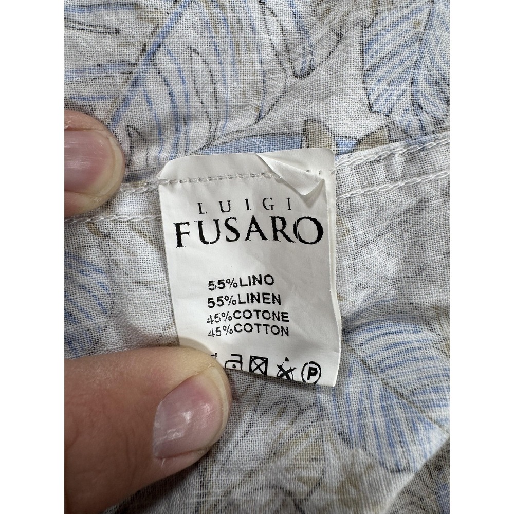 Luigi Fusaro Shirt Mens Large Blue Tan Floral Long Sleeve Linen Cotton Button Up - Picture 7 of 9